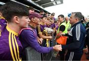 30 June 2019; Wexford manager Davy Fitzgerald speaks with the winning Wexford minor team following the Leinster GAA Hurling Senior Championship Final match between Kilkenny and Wexford at Croke Park in Dublin. Photo by Ramsey Cardy/Sportsfile