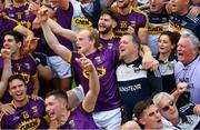 30 June 2019; Wexford manager Davy Fitzgerald celebrates with his team following the Leinster GAA Hurling Senior Championship Final match between Kilkenny and Wexford at Croke Park in Dublin. Photo by Ramsey Cardy/Sportsfile