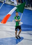 30 June 2019; Team Ireland flagbearer and Men's Boxing Bantamweight gold medallist Kurt Walker leads the Ireland team during the Closing Ceremony in the Dinamo Stadium in Minsk, Belarus. Photo by Seb Daly/Sportsfile