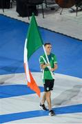 30 June 2019; Team Ireland flagbearer and Men's Boxing Bantamweight gold medallist Kurt Walker leads the Ireland team during the Closing Ceremony in the Dinamo Stadium in Minsk, Belarus. Photo by Seb Daly/Sportsfile