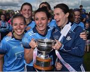 30 June 2019; Dublin players, from left, Nicole Owens, Niamh McEvoy and Sinead Aherne celebrate with the cup following the Ladies Football Leinster Senior Championship Final match between Dublin and Westmeath at Netwatch Cullen Park in Carlow. Photo by Sam Barnes/Sportsfile
