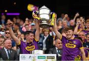 30 June 2019; Conor Firman and Joe O'Connor of Wexford lift the trophy following the Leinster GAA Hurling Senior Championship Final match between Kilkenny and Wexford at Croke Park in Dublin. Photo by Ramsey Cardy/Sportsfile