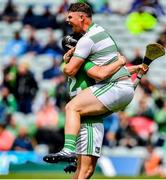 30 June 2019; Jack Franklin and Conor Hanley Clarke of Limerick celebrate after the Electric Ireland Munster GAA Hurling Minor Championship Final match between Limerick and Clare at LIT Gaelic Grounds in Limerick. Photo by Brendan Moran/Sportsfile