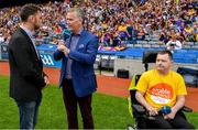 30 June 2019; Padhraic Dormer, right, from Enable Ireland adult services chatting to MC Dáithí Ó Sé and Donal Kitt, Partnerships and Philanthropy Executive, Enable Ireland are pictured during half time of the Leinster Championship Hurling Final 2019. Enable Ireland, official charity partner of the GAA, at Croke Park for the Leinster Championship Hurling Final 2019. Photo by Ramsey Cardy/Sportsfile