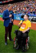 30 June 2019; Padhraic Dormer from Enable Ireland adult services chatting to MC Dáithí Ó Sé during half time of the Leinster Championship Hurling Final 2019. Enable Ireland, official charity partner of the GAA, at Croke Park for the Leinster Championship Hurling Final 2019. Photo by Ramsey Cardy/Sportsfile