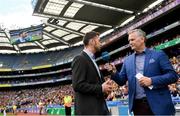 30 June 2019; Donal Kitt, Partnerships and Philanthropy Executive, Enable Ireland chatting to MC Dáithí Ó Sé during half time of the Leinster Championship Hurling Final 2019. Enable Ireland, official charity partner of the GAA, at Croke Park for the Leinster Championship Hurling Final 2019. Photo by Ramsey Cardy/Sportsfile