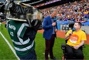 30 June 2019; Padhraic Dormer from Enable Ireland adult services chatting to MC Dáithí Ó Sé during half time of the Leinster Championship Hurling Final 2019. Enable Ireland, official charity partner of the GAA, at Croke Park for the Leinster Championship Hurling Final 2019. Photo by Ramsey Cardy/Sportsfile