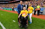30 June 2019; Padhraic Dormer from Enable Ireland adult services, with MC Dáithí Ó Sé, Donal Kitt, Partnerships and Philanthropy Executive, Enable Ireland, Joanne O'Hagan, Head of Fundraising, Enable Ireland, during half time of the Leinster Championship Hurling Final 2019. Enable Ireland, official charity partner of the GAA, at Croke Park for the Leinster Championship Hurling Final 2019. Photo by Ramsey Cardy/Sportsfile