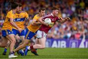 29 June 2019; Joe Halligan of Westmeath is tackled by Cillian Brennan of Clare the GAA Football All-Ireland Senior Championship Round 3 match between Westmeath and Clare at TEG Cusack Park in Mullingar, Westmeath. Photo by Sam Barnes/Sportsfile