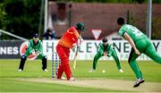1 July 2019; Craig Ervine of Zimbabwe being bowled to by Tim Murtagh of Ireland  during the Men’s Cricket 1st One Day International match between  Ireland and Zimbabwe at Bready Cricket Club, in Magheramason, Tyrone. Photo by Oliver McVeigh/Sportsfile