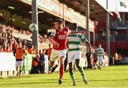 1 July 2019; Kevin Toner of St Patrick's Athletic in action against Daniel Carr of Shamrock Rovers during the SSE Airtricity League Premier Division match between St Patrick's Athletic and Shamrock Rovers at Richmond Park in Dublin. Photo by Eóin Noonan/Sportsfile