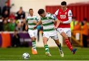 1 July 2019; Dylan Watts of Shamrock Rovers in action against Cian Coleman of St Patrick's Athletic during the SSE Airtricity League Premier Division match between St Patrick's Athletic and Shamrock Rovers at Richmond Park in Dublin. Photo by Eóin Noonan/Sportsfile