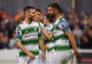 1 July 2019; Jack Byrne of Shamrock Rovers, left, with team-mate Greg Bolger following the SSE Airtricity League Premier Division match between St Patrick's Athletic and Shamrock Rovers at Richmond Park in Dublin. Photo by Eóin Noonan/Sportsfile