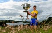 2 July 2019; Enda Smith of Roscommon with The Sam Maguire Cup during the GAA Football All Ireland Senior Championship Series National Launch at Concra Wood Golf & Country Club in Castleblayney, Co. Monaghan. Photo by Sam Barnes/Sportsfile