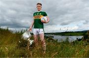 2 July 2019; Jason Foley of Kerry with The Sam Maguire Cup during the GAA Football All Ireland Senior Championship Series National Launch at Concra Wood Golf & Country Club in Castleblayney, Co. Monaghan. Photo by Sam Barnes/Sportsfile