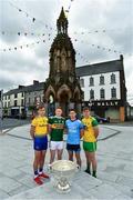 2 July 2019; Enda Smith, left, of Roscommon, with, from left to right, Jason Foley of Kerry, David Byrne of Dublin, and Hugh McFadden of Donegal, with the Sam Maguire Cup at the Diamond in Monaghan Town, before the GAA Football All Ireland Senior Championship Series National Launch at Scotstown GAA Club, St Mary's Park, Scotstown, Co. Monaghan. Photo by Ray McManus/Sportsfile