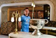2 July 2019; David Byrne of Dublin, beside the Sam Maguire Cup, in the Westenra Arms Hotel before the GAA Football All Ireland Senior Championship Series National Launch at Scotstown GAA Club, St Mary's Park, Scotstown, Co. Monaghan. Photo by Ray McManus/Sportsfile