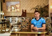 2 July 2019; David Byrne of Dublin, beside the Sam Maguire Cup, in the Westenra Arms Hotel before the GAA Football All Ireland Senior Championship Series National Launch at Scotstown GAA Club, St Mary's Park, Scotstown, Co. Monaghan. Photo by Ray McManus/Sportsfile