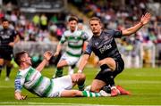28 June 2019; Dane Massey of Dundalk collides with Dylan Watts of Shamrock Rovers during the SSE Airtricity League Premier Division match between Shamrock Rovers and Dundalk at Tallaght Stadium in Dublin. Photo by Ben McShane/Sportsfile
