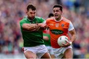 29 June 2019; Stefan Campbell of Armagh in action against Aidan O’Shea of Mayo during the GAA Football All-Ireland Senior Championship Round 3 match between Mayo and Armagh at Elverys MacHale Park in Castlebar, Mayo. Photo by Ben McShane/Sportsfile