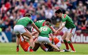 29 June 2019; Players from both teams contest for the ball during the GAA Football All-Ireland Senior Championship Round 3 match between Mayo and Armagh at Elverys MacHale Park in Castlebar, Mayo. Photo by Ben McShane/Sportsfile