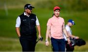 3 July 2019; Shane Lowry of Ireland, with Limerick hurler Cian Lynch during the Pro-Am round ahead of the Dubai Duty Free Irish Open at Lahinch Golf Club in Lahinch, Co. Clare. Photo by Ramsey Cardy/Sportsfile