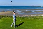 3 July 2019; Galway hurler Joe Canning shouts &quot;Fore&quot; after playing his 7th tee shot during the Pro-Am round ahead of the Dubai Duty Free Irish Open at Lahinch Golf Club in Lahinch, Co. Clare. Photo by Ramsey Cardy/Sportsfile