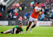 29 June 2019; Stefan Campbell of Armagh in action against Donal Vaughan of Mayo during the GAA Football All-Ireland Senior Championship Round 3 match between Mayo and Armagh at Elverys MacHale Park in Castlebar, Mayo. Photo by Brendan Moran/Sportsfile