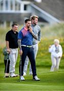 3 July 2019; Wexford hurling manager Davy Fitzgerald, left, with Boyzlife duo Keith Duffy, centre, and Brian McFadden during the Pro-Am round ahead of the Dubai Duty Free Irish Open at Lahinch Golf Club in Lahinch, Co. Clare. Photo by Ramsey Cardy/Sportsfile