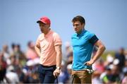 3 July 2019; Hurlers Shane O'Donnell of Clare, left, and Cian Lynch of Limerick during the Pro-Am round ahead of the Dubai Duty Free Irish Open at Lahinch Golf Club in Lahinch, Co. Clare. Photo by Ramsey Cardy/Sportsfile