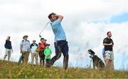3 July 2019; Former Leinster and Ireland rugby international Luke Fitzgerald watches his shot on the 4th hole during the Pro-Am round ahead of the Dubai Duty Free Irish Open at Lahinch Golf Club in Lahinch, Co. Clare. Photo by Ramsey Cardy/Sportsfile