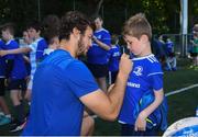 3 July 2019; Leinster player Caelan Doris with participants during the Bank of Ireland Leinster Rugby Summer Camp at Terenure RFC in Terenure, Dublin. Photo by Harry Murphy/Sportsfile