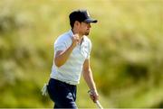 3 July 2019; Singer Niall Horan celebrates a putt on the 10th green during the Pro-Am round ahead of the Dubai Duty Free Irish Open at Lahinch Golf Club in Lahinch, Co. Clare. Photo by Ramsey Cardy/Sportsfile