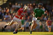 3 July 2019; Shane O'Regan of Cork in action against Ciaran Barry of Limerick during the Bord Gais Energy Munster GAA Hurling Under 20 Championship Quarter-Final match between Cork and Limerick at Páirc Uí Rinn in Cork. Photo by Eóin Noonan/Sportsfile
