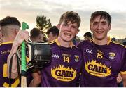 3 July 2019; Cian Fitzhenry, left, and Diarmuid Doyle of Wexford celebrate following the Bord Gais Energy Leinster GAA Hurling U20 Championship Semi-Final match between Offaly and Wexford at Bord na Mona O'Connor Park in Tullamore, Offaly. Photo by Sam Barnes/Sportsfile