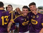 3 July 2019; Wexford players, Eoin O'Leary, left, and James Dempsey celebrate following the Bord Gais Energy Leinster GAA Hurling U20 Championship Semi-Final match between Offaly and Wexford at Bord na Mona O'Connor Park in Tullamore, Offaly. Photo by Sam Barnes/Sportsfile
