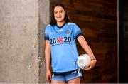 4 July 2019; AIG Ireland announced today that the logo of the 20x20 campaign will replace their logo on the front of the Dublin GAA jersey for upcoming ladies’ football, camogie, football & hurling fixtures.  Niamh Hetherton of Dublin was at the launch today to help promote awareness of this “If She Can’t See It, She Can’t Be It” initiative, designed to shift Ireland’s cultural perception of women’s sport by increasing media coverage, participation & attendance in women’s sport by 20% by the year 2020. Photo by Sam Barnes/Sportsfile