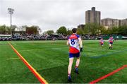5 May 2019; A general view of Gaelic Park as New York players, from left, Daniel McKenna, Shane Hogan, and Paddy Boyle make their way onto the pitch for the second half during the Connacht GAA Football Senior Championship Quarter-Final match between New York and Mayo at Gaelic Park in New York, USA. Photo by Piaras Ó Mídheach/Sportsfile