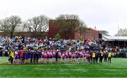 5 May 2019; New York players and staff stand for Amhrán na bhFiann before the Connacht GAA Football Senior Championship Quarter-Final match between New York and Mayo at Gaelic Park in New York, USA. Photo by Piaras Ó Mídheach/Sportsfile