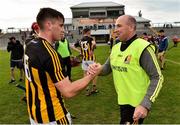 4 July 2019; Kilkenny manager DJ Carey shakes hands with his son Michael after the Bord Gais Energy Leinster GAA Hurling U20 Championship semi-final match between Galway and Kilkenny at Bord na Mona O'Connor Park in Tullamore, Offaly. Photo by Matt Browne/Sportsfile