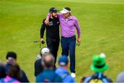 5 July 2019; Ian Poulter of England, right, congratulates Tyrrell Hatton of England after a putt on the 13th green during day two of the 2019 Dubai Duty Free Irish Open at Lahinch Golf Club in Lahinch, Clare. Photo by Ramsey Cardy/Sportsfile