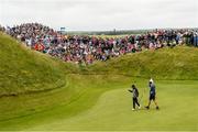 5 July 2019; Tommy Fleetwood of England acknowledges the fans after a birdie putt on the 5th hole during day two of the 2019 Dubai Duty Free Irish Open at Lahinch Golf Club in Lahinch, Clare. Photo by Ramsey Cardy/Sportsfile