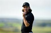 5 July 2019; Tommy Fleetwood of England gestures to his wife and son on the 18th green during day two of the 2019 Dubai Duty Free Irish Open at Lahinch Golf Club in Lahinch, Clare. Photo by Brendan Moran/Sportsfile