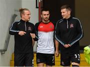 5 July 2019; Dundalk players, from left, John Mountney, Michael Duffy and Patrick McEleney before the SSE Airtricity League Premier Division match between Derry City and Dundalk at the Ryan McBride Brandywell Stadium in Derry. Photo by Oliver McVeigh/Sportsfile