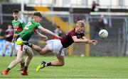 5 July 2019; James McLoughlin of Galway in action against Dylan Thornton of Mayo during the Electric Ireland Connacht GAA Football Minor Championship Final match between Galway and Mayo at Tuam Stadium in Tuam, Galway. Photo by Matt Browne/Sportsfile