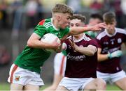 5 July 2019; Paul Walsh of Mayo in action against Jonathan McGrath of Galway during the Electric Ireland Connacht GAA Football Minor Championship Final match between Galway and Mayo at Tuam Stadium in Tuam, Galway. Photo by Matt Browne/Sportsfile