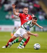 5 July 2019; Jack Byrne of Shamrock Rovers in action against David Cawley of Sligo Rovers during the SSE Airtricity League Premier Division match between Shamrock Rovers and Sligo Rovers at Tallaght Stadium in Tallaght, Dublin. Photo by Ben McShane/Sportsfile