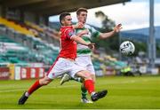5 July 2019; John Russell of Sligo Rovers in action against Dylan Watts of Shamrock Rovers during the SSE Airtricity League Premier Division match between Shamrock Rovers and Sligo Rovers at Tallaght Stadium in Tallaght, Dublin. Photo by Ben McShane/Sportsfile