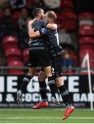 5 July 2019; Georgie Kelly of Dundalk, right, celebrates with Michael Duffy after scoring his side's first goal during the SSE Airtricity League Premier Division match between Derry City and Dundalk at the Ryan McBride Brandywell Stadium in Derry. Photo by Oliver McVeigh/Sportsfile