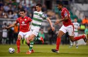 5 July 2019; Graham Cummins of Shamrock Rovers in action against John Mahon, left, and Dante Leverock of Sligo Rovers during the SSE Airtricity League Premier Division match between Shamrock Rovers and Sligo Rovers at Tallaght Stadium in Tallaght, Dublin. Photo by Ben McShane/Sportsfile